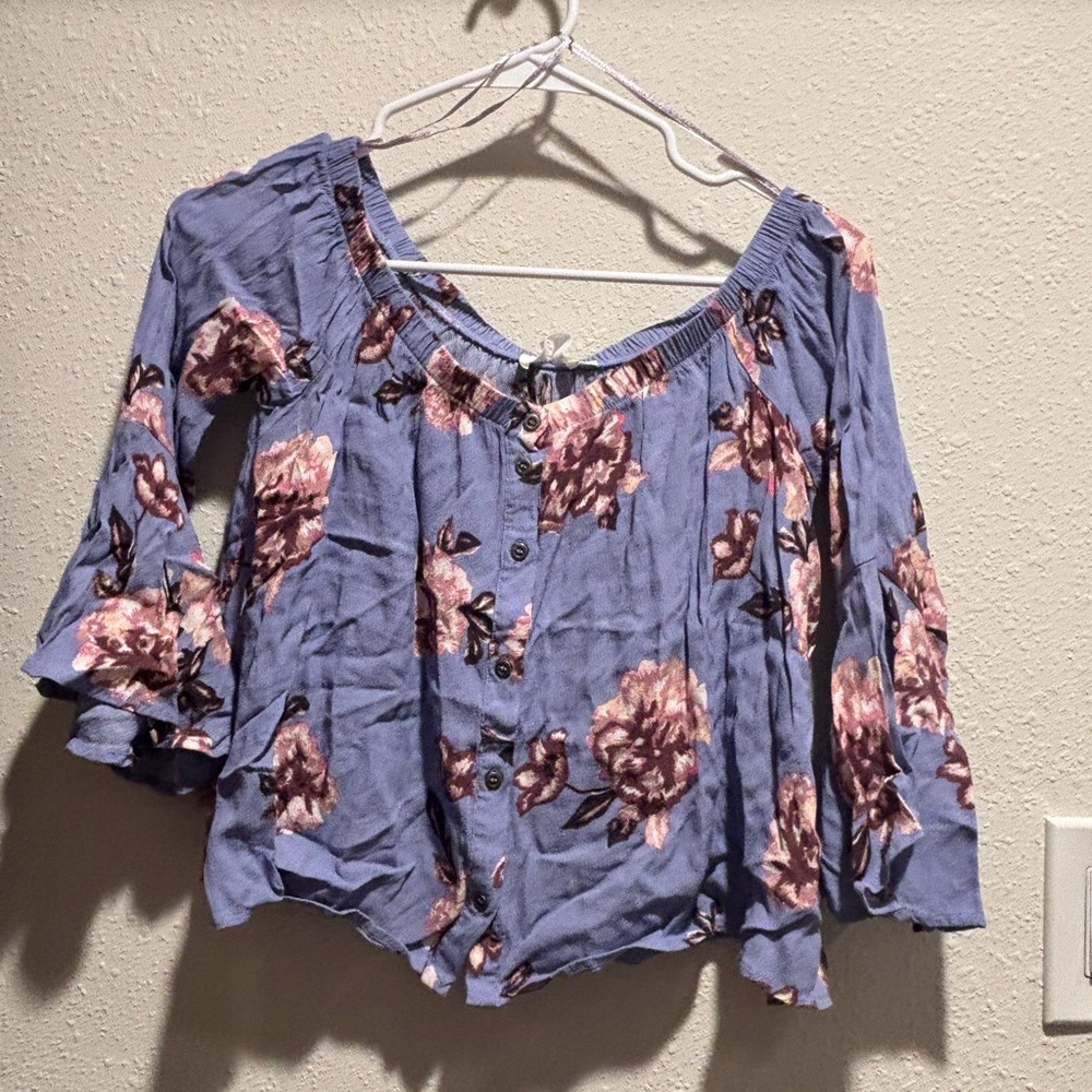 Astr Floral Blouse in Blue and Pink